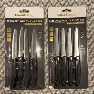 Baker & Brewer Serrated Utility Knife Set – 2 Packs (4 Knives Each)
